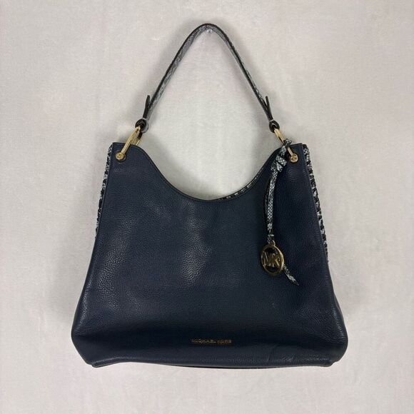 Michael Kors Collection Blue Leather Snakeskin Side Shoulder Purse - Picture 1 of 12